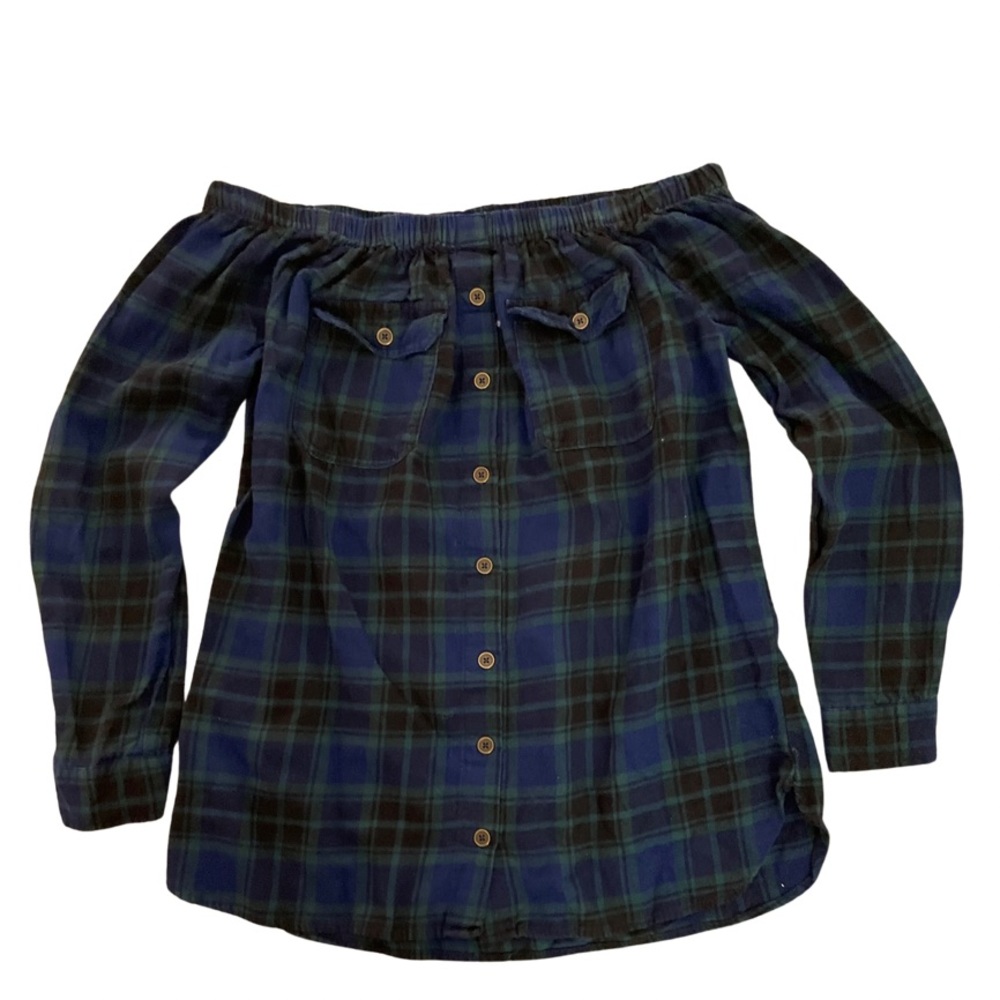 Off-Shoulder Plaid Long Sleeve
